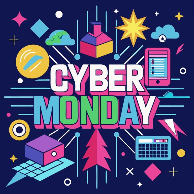 Cyber Monday sale with colorful geometric designs