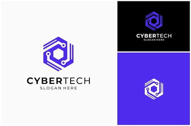 Cyber Security Technology Circuit Network Hexagon Protection Vector Logo Design Illustration