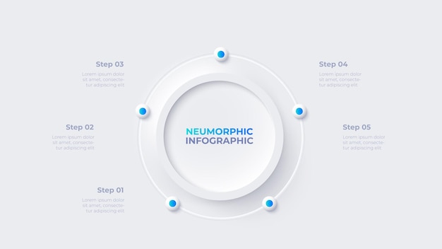 Cycle diagram with 5 options or steps Infographic neumorphism template