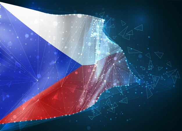 czech republic,  flag, virtual abstract 3d object from triangular polygons on a blue background