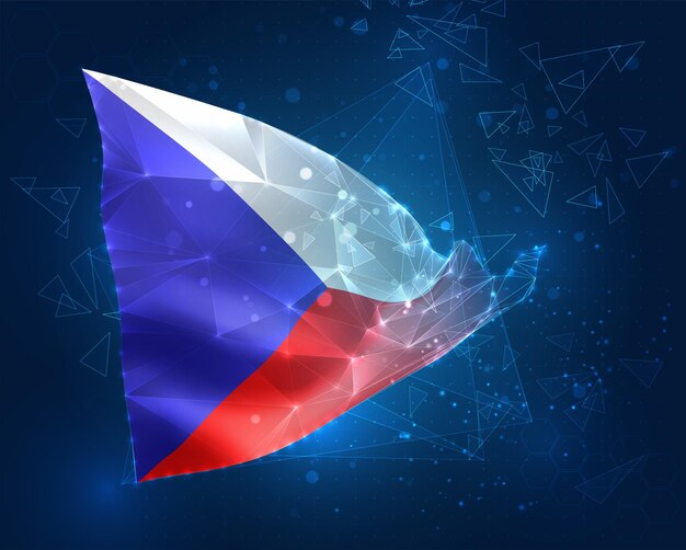 czech republic vector flag virtual abstract 3d object from triangular polygons on a blue background