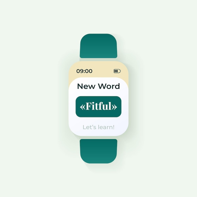 Daily word smartwatch interface vector template. Mobile app notification night mode design. Education message screen. Flat UI for application. E learning and knowledge. Smart watch display
