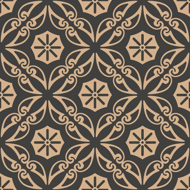 Damask seamless retro pattern background spiral curve cross botanic garden vine flower.