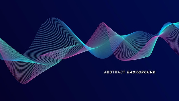 Dark blue abstract background with glowing waves Shiny moving lines design element Futuristic technology concept Vector illustration