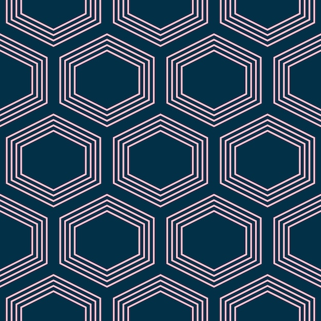 Dark blue seamless pattern with pink hexagons