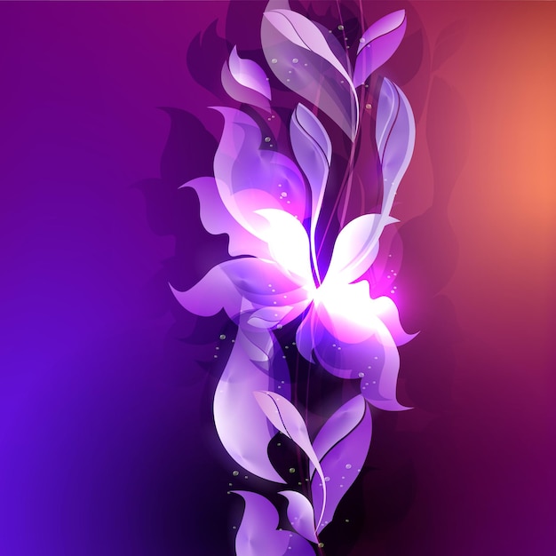 Dark blue with purple background with abstract leaf and flower silhouettes