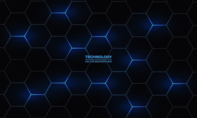 dark hexagonal abstract technology background wit blue bright energy flashes