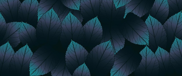 Dark mystical botanical background with holographic leaves
