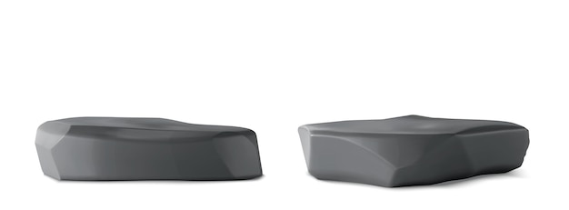 dark stone podium for products display 3d realistic vector set of stands with black glossy rock texture natural pedestal platform for cosmetic production demonstration mockup of gray goods showcase