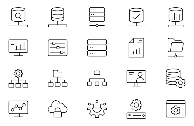 Data analysis statistics analytics minimal thin line web icon set Outline icons collection
