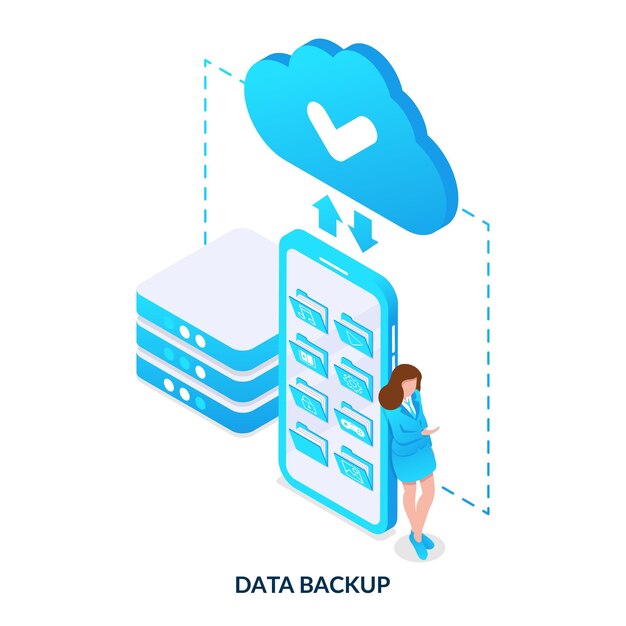 Data backup concept Cloud storage Isometric vector illustration on white background