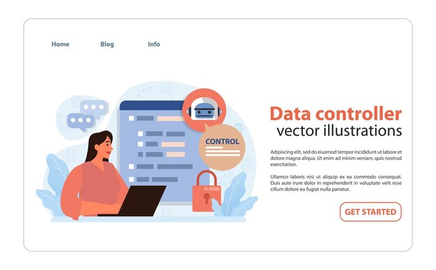 Data controller concept woman with a laptop oversees server access emphasizing strict data