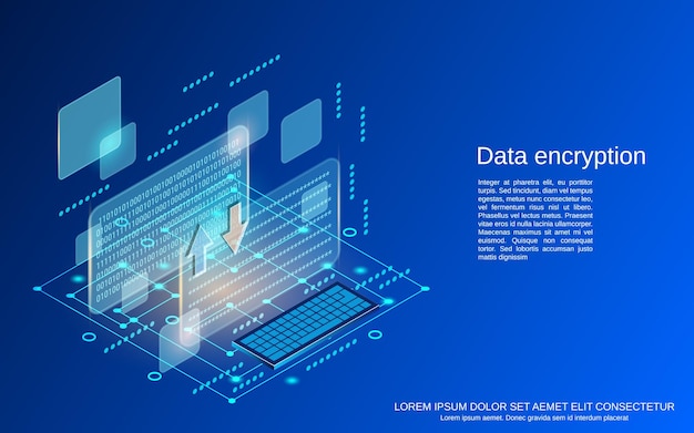 Data encryption flat 3d isometric vector concept illustration
