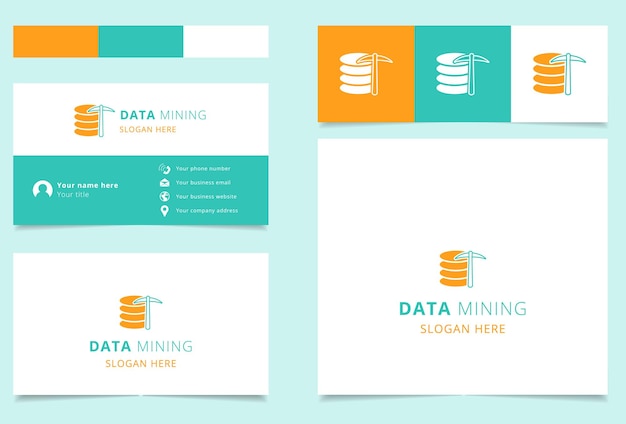 Data mining logo design with editable slogan Business card and branding book template