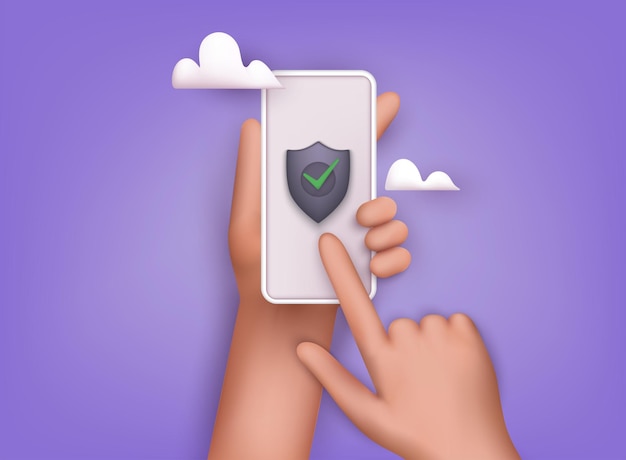 data security concept mobile security app on smartphone screen 3d web vector illustrations
