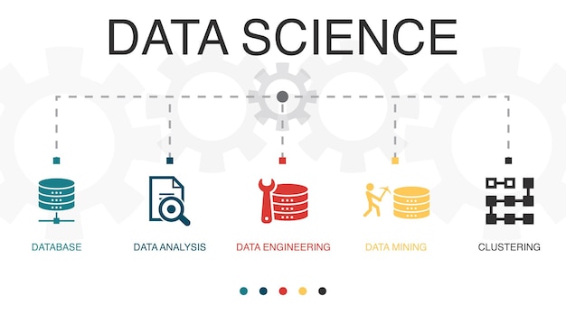 Database Data Analysis Data Engineering data mining clustering icons Infographic design template Creative concept with 5 steps
