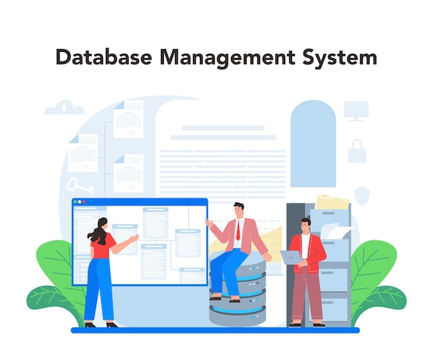 Databaseadministrator-konsept. Admin eller leder som jobber i datasenter. Moderne datateknologi IT-yrke idé. Isolert vektorillustrasjon