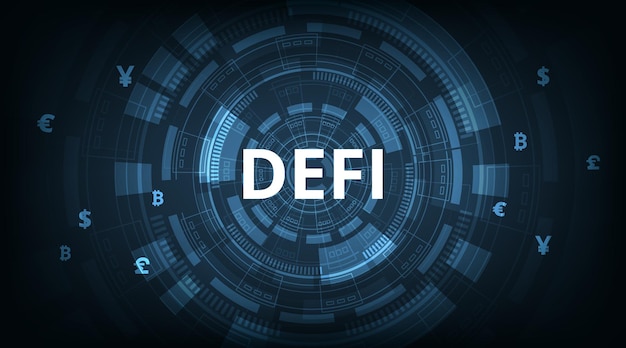 Decentralized Finance DeFi on dark blue background