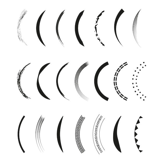 Decorative curve set Abstract arc elements Black curved shapes Vector illustration