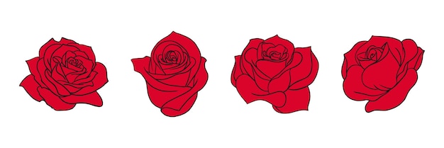 Decorative rose set Rose flower flat style Vector illustration