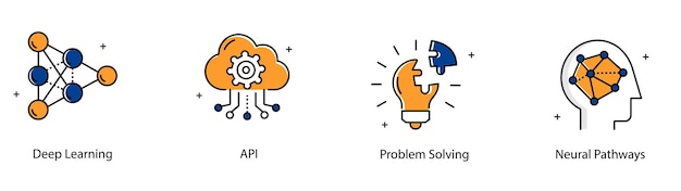 Deep Learning API Problem Solving Neural Network Pathways Vector Icon Set