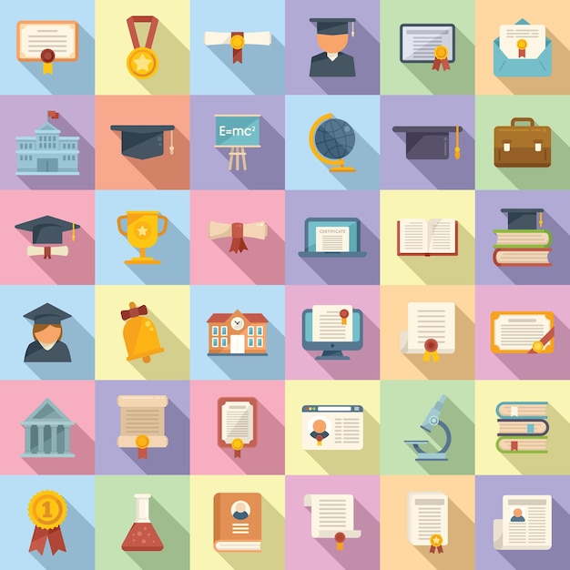 degree icons set flat vector. academic bachelor
