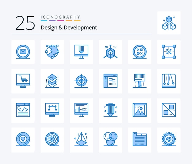 Design Development 25 Blue Color icon pack including direction design line coding development