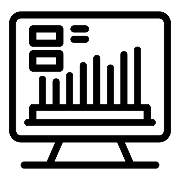 Desktop computer showing statistical graph with growing bars for data analysis