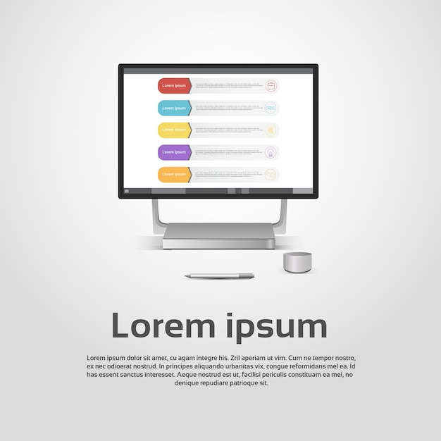 desktop logo modern computer workstation icon monitor financial graph diagram infographic vector ill