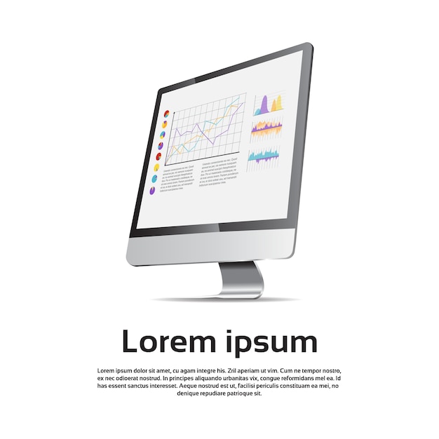 desktop monitor workstation graph set finance diagram infographic financial chart vector illustratio