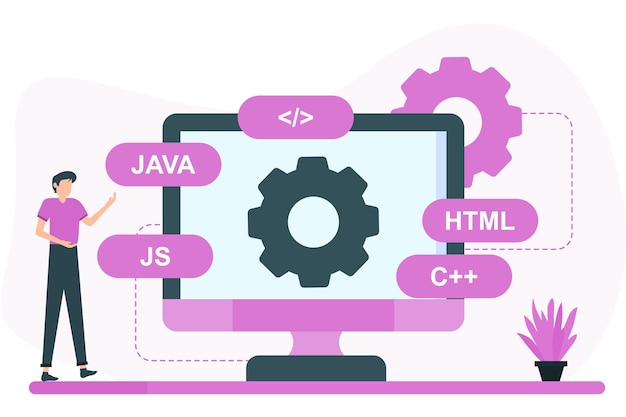 Developer presentating mobile App design using programming languages