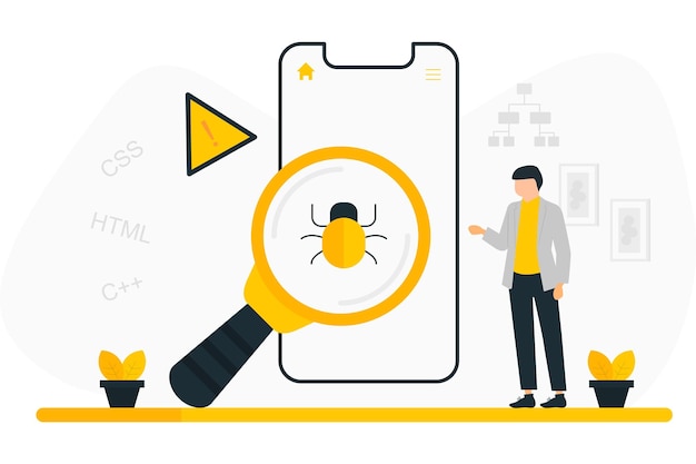 Developer working on Fixing Website Bug Vector Illustration