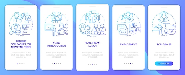 Developing adaptation process blue gradient onboarding mobile app screen
