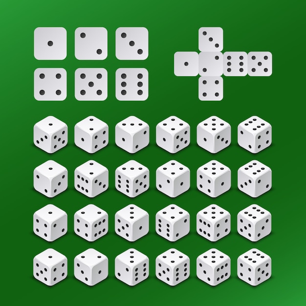 dice gambling cubes in all possible positions vector set. dice cube for play gambling game illustration