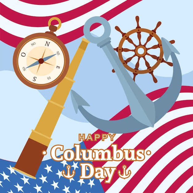 different vessel objects like anchor and compass columbus day concept vector