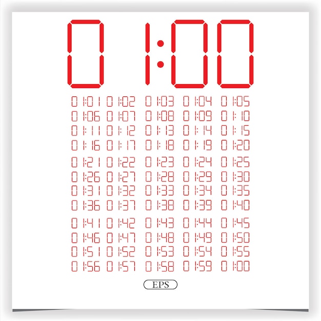 Digital clock closeup displaying 1 o'clock Red Digital clock number set electronic figures Premium Vector