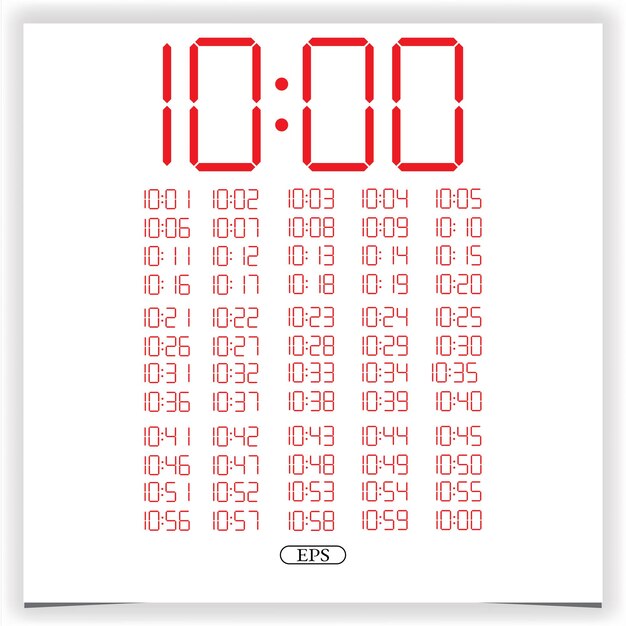 Digital clock closeup displaying 10 o'clock Red Digital clock number set electronic figures Premium Vector