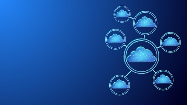 digital cloud computing concept in low poly style wireless technology in dark blue background