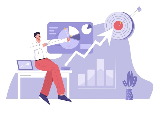 digital marketing  grows business towards target flat illustration
