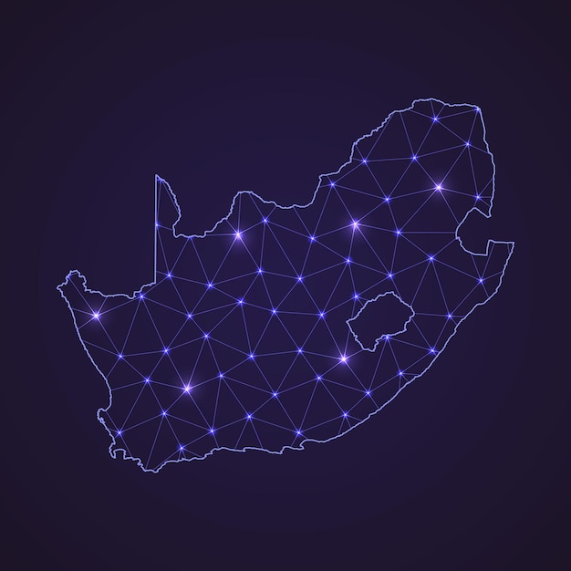 Digital network map of South Africa. Abstract connect line and dot on dark background