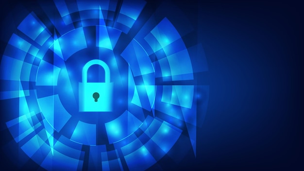 digital padlock with virtual screen on dark blue background cyber security technology