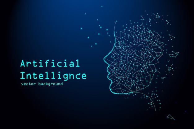 Digital particle face technology concept background for artificial intelligence and