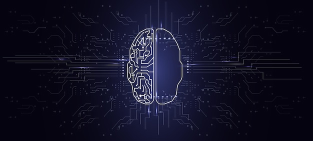 digital representation of a brain with circuit patterns illustrating artificial intelligence concepts and neural networks in a futuristic design