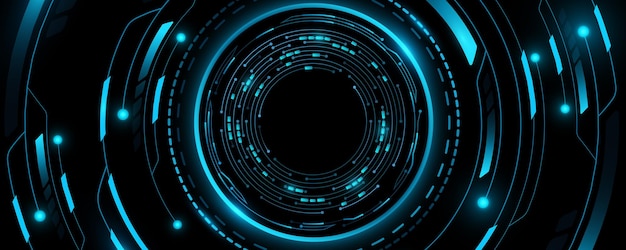 Digital tech background with glowing hud circle Computer circuit board with light effect Futuristic technology interface elements Vector illustration