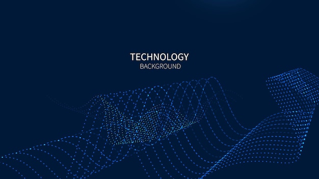 Digital technology flow wave background Dots line motion particles lines of vector illustration
