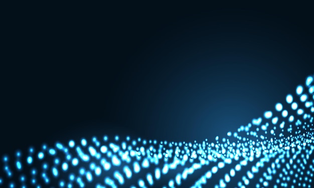 Digital technology particles wave in dark blue abstract background