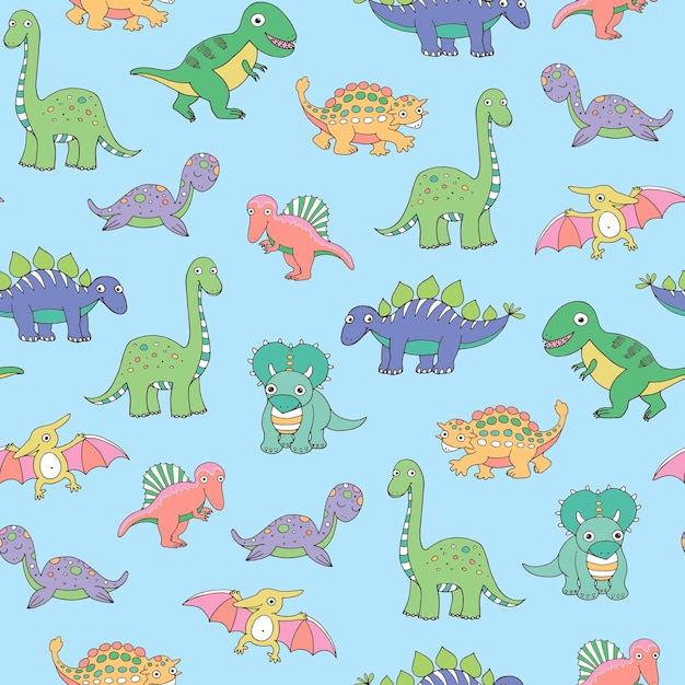 Dinosaurs illustrations vector seamless pattern