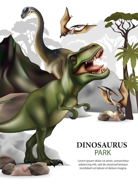 Dinosaurs poster in realistic style