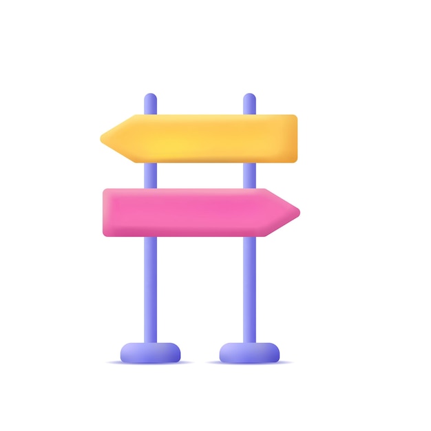 Direction road sign post with arrow. Signboard pointer, choice signpost. 3d vector icon. Cartoon min