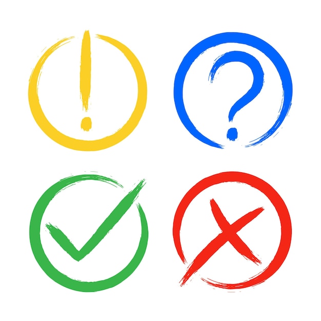 Dirty grunge cross x tick OK exclamation and question check marks in check boxes
